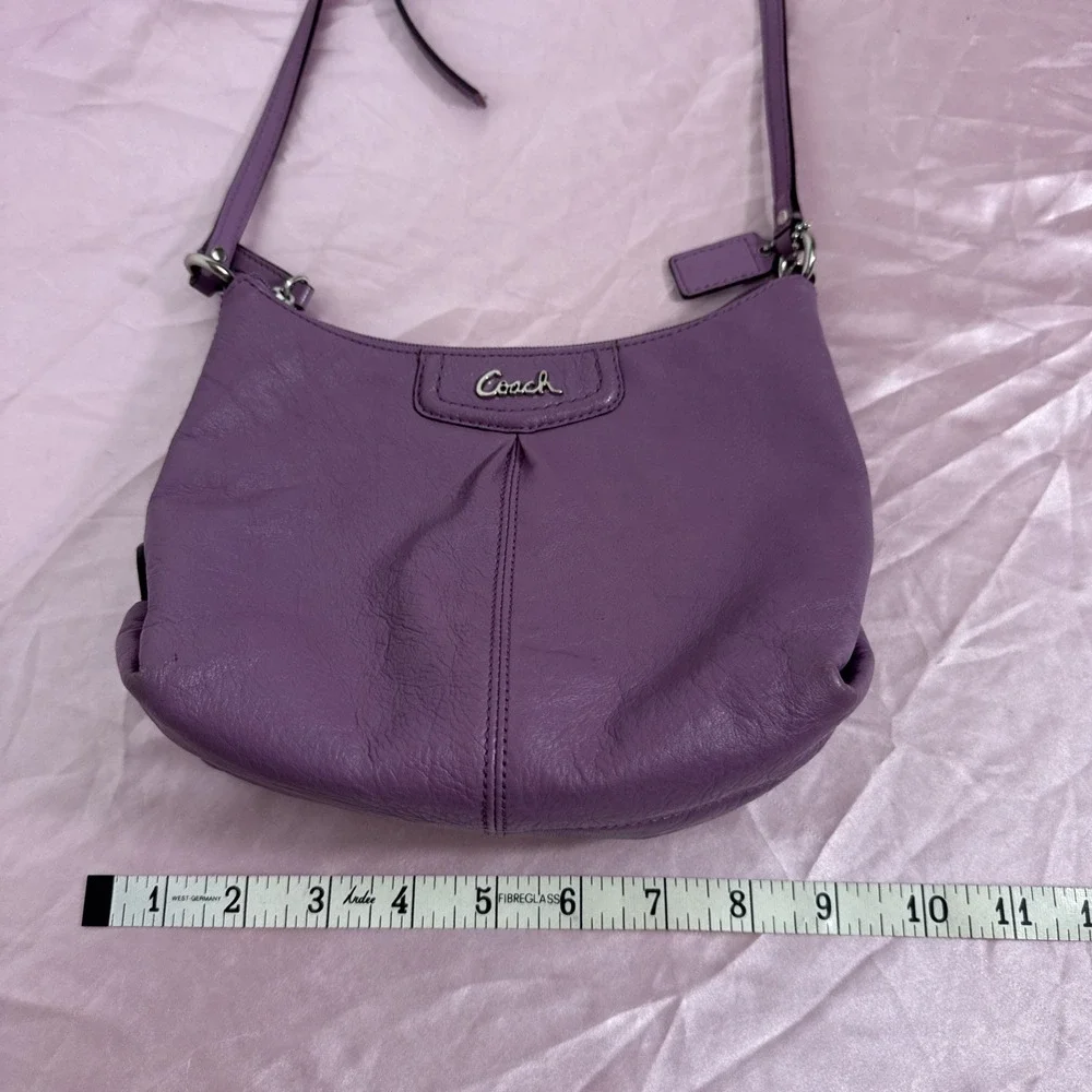 Coach Solid‎ Purple Crossbody Saddlebag Small Satin Lining Silver Hardware Read
